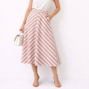 MAX STUDIO | NWT Red & White Diagonal Striped Midi Skirt with Pockets – Medium
